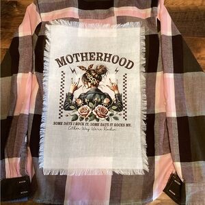 Motherhood Graphic Plaid Button Down Shirt